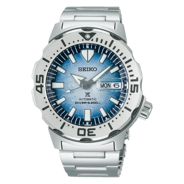Seiko SRPG57K1 Monster — вид спереди, светло-синий циферблат Save the Ocean Antarctica