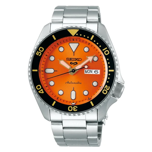 Seiko SRPD59K1 — автоматические часы с оранжевым циферблатом и стальным браслетом