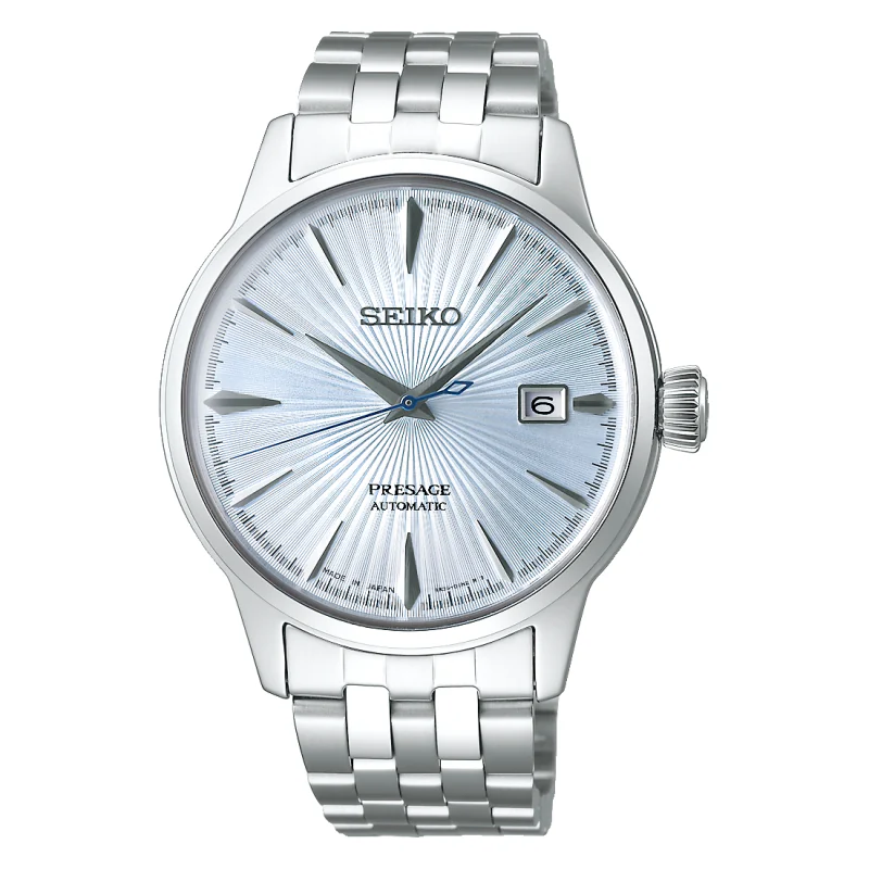 Seiko Presage SRPE19J1 — автоматические часы с голубым циферблатом и стальным браслетом