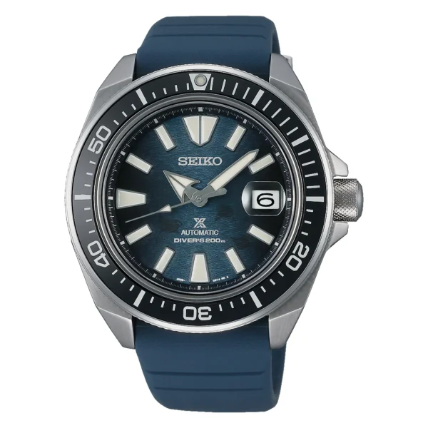 Seiko SRPF79K1 King Samurai — автоматические дайверские часы, синий циферблат, синий силиконовый ремешок