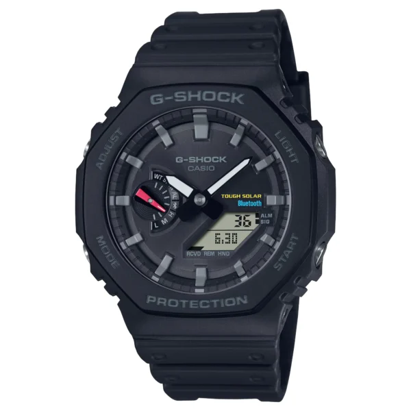 Casio G-Shock GA-B2100-1A чёрные каталожный снимок на белом фоне вид спереди Tough Solar Bluetooth