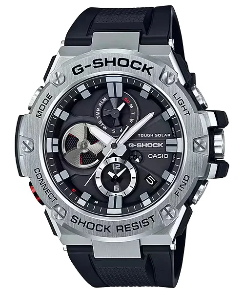 Casio G-Shock GST-B100-1A аналого-цифровые часы на белом фоне