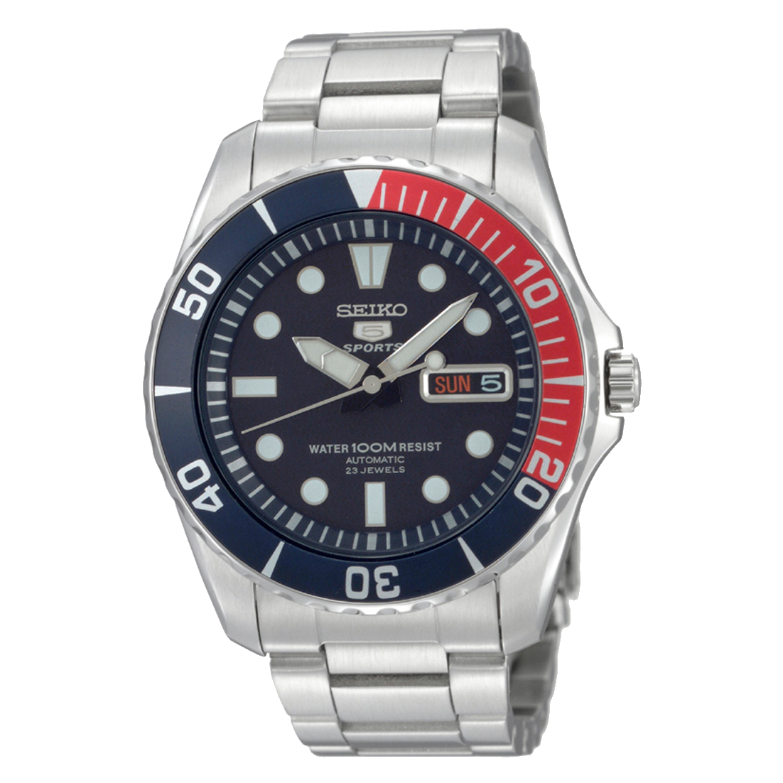 Seiko 5 Sports SNZF15K1 Sea Urchin Pepsi — сине-красный безель и стальной браслет