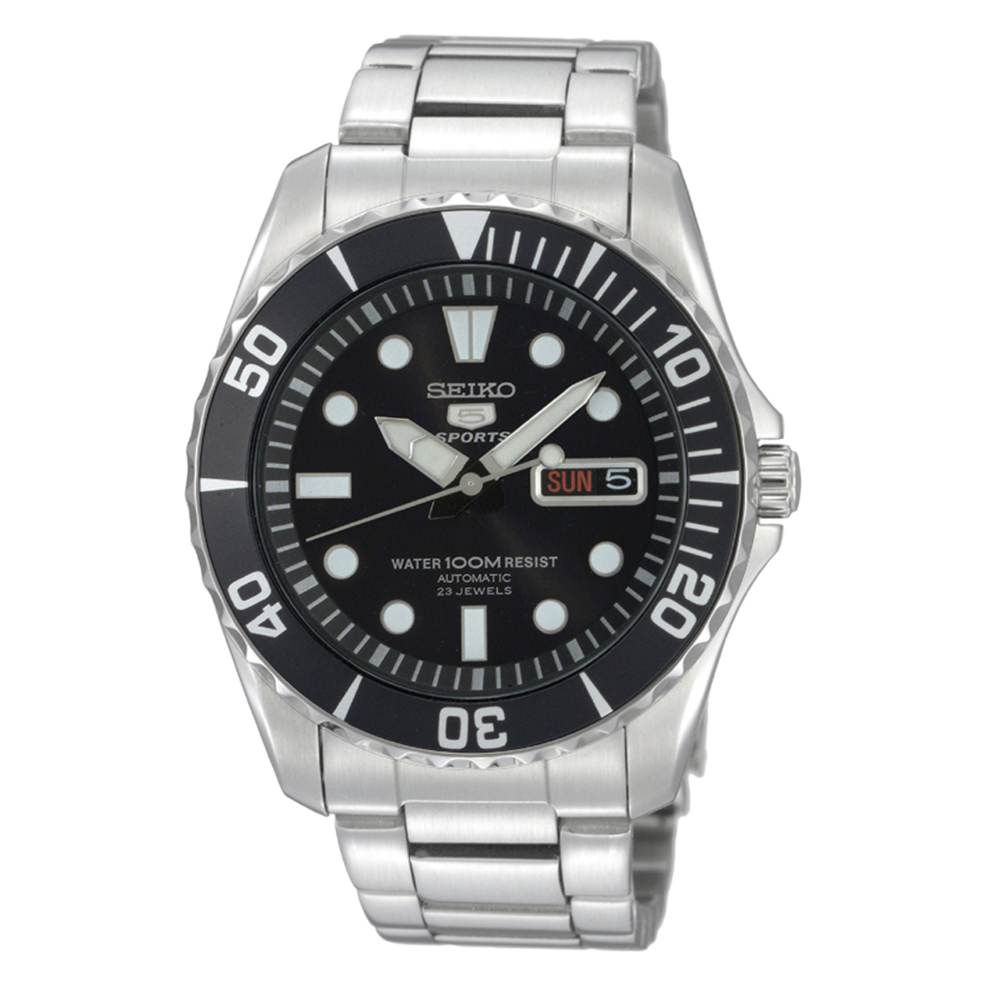 Seiko 5 Sports SNZF17K1 Sea Urchin — чёрный безель и стальной браслет