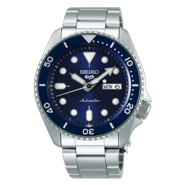 Seiko SRPD51K1 5 Sports с синим циферблатом на прозрачном фоне