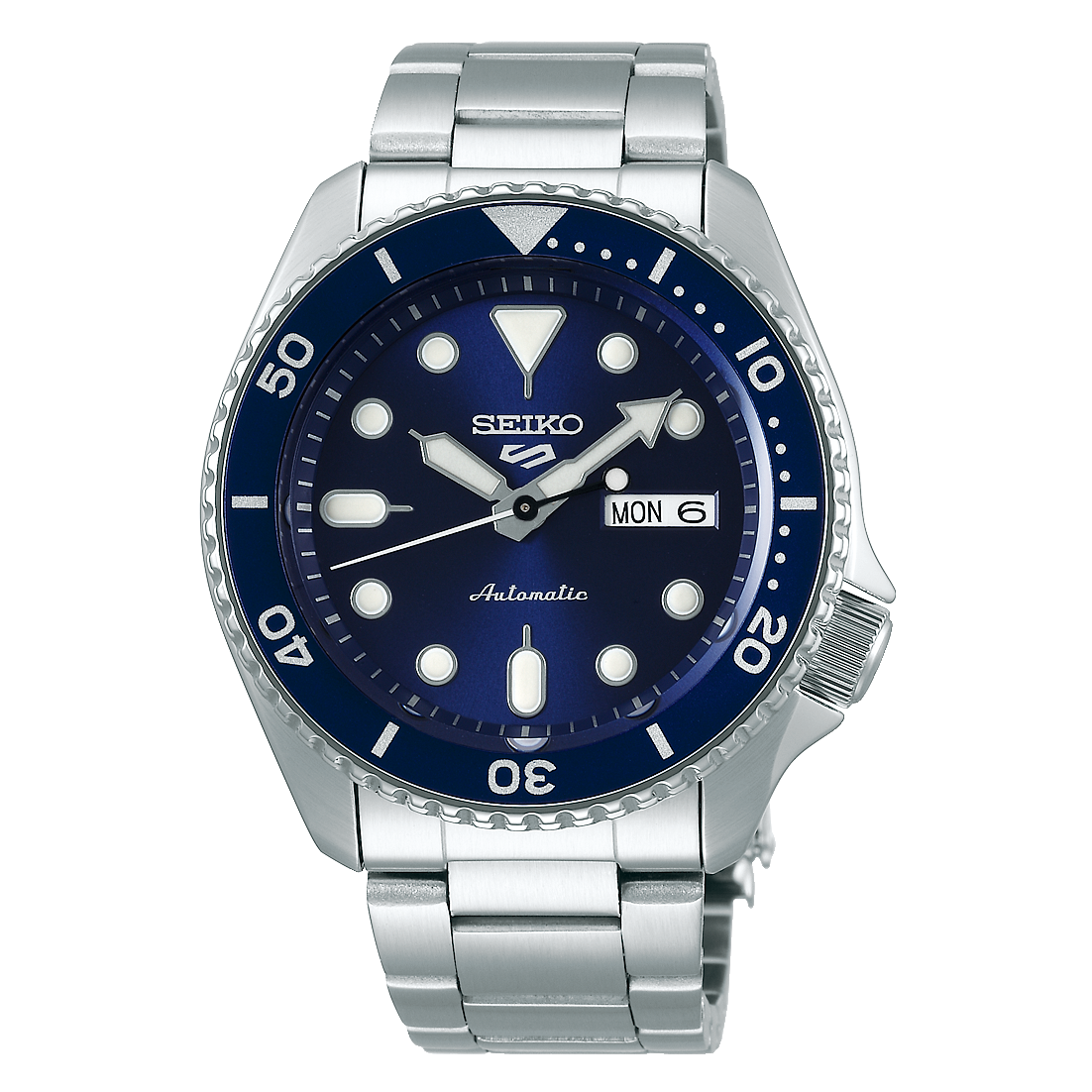 Seiko SRPD51K1 5 Sports с синим циферблатом на прозрачном фоне