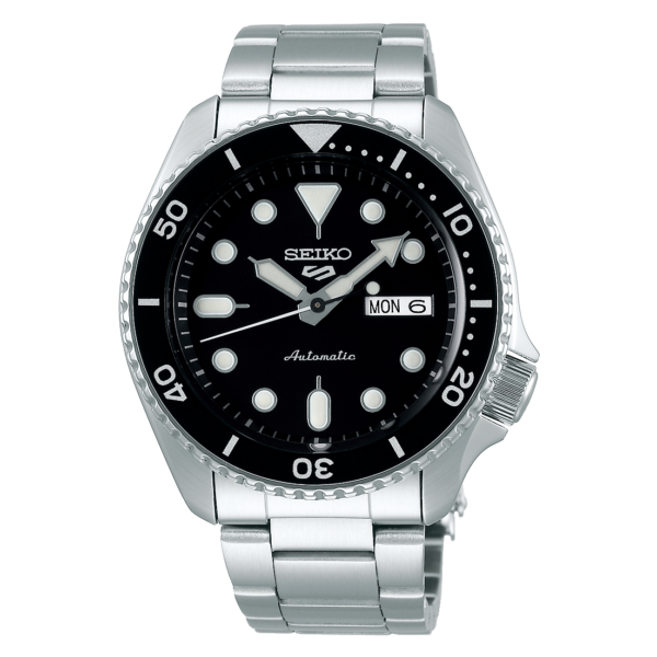 Seiko SRPD55K1 5 Sports с чёрным циферблатом на прозрачном фоне