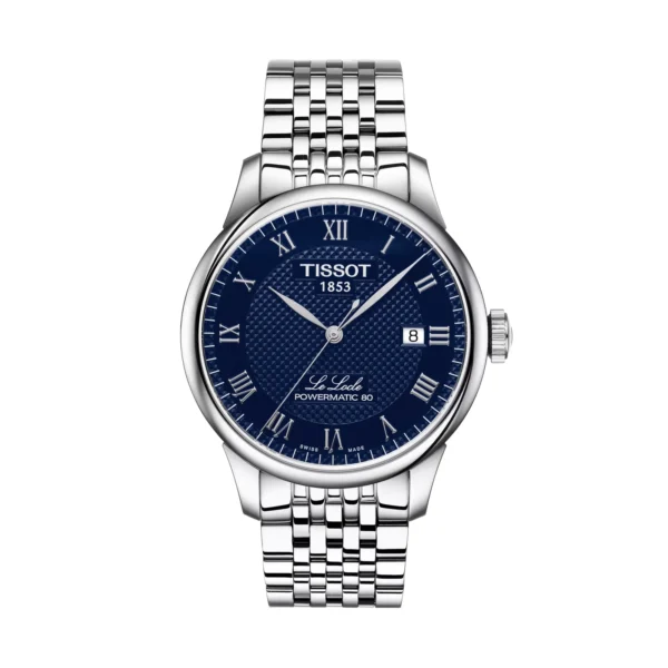 Tissot Le Locle Powermatic 80 T006.407.11.043.00 — вид спереди, тёмно-синий циферблат и стальной браслет