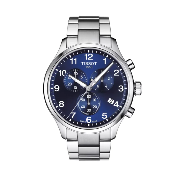 Tissot Chrono XL Chronograph T116.617.11.047.01 — Classic — вид спереди, синий циферблат и стальной браслет