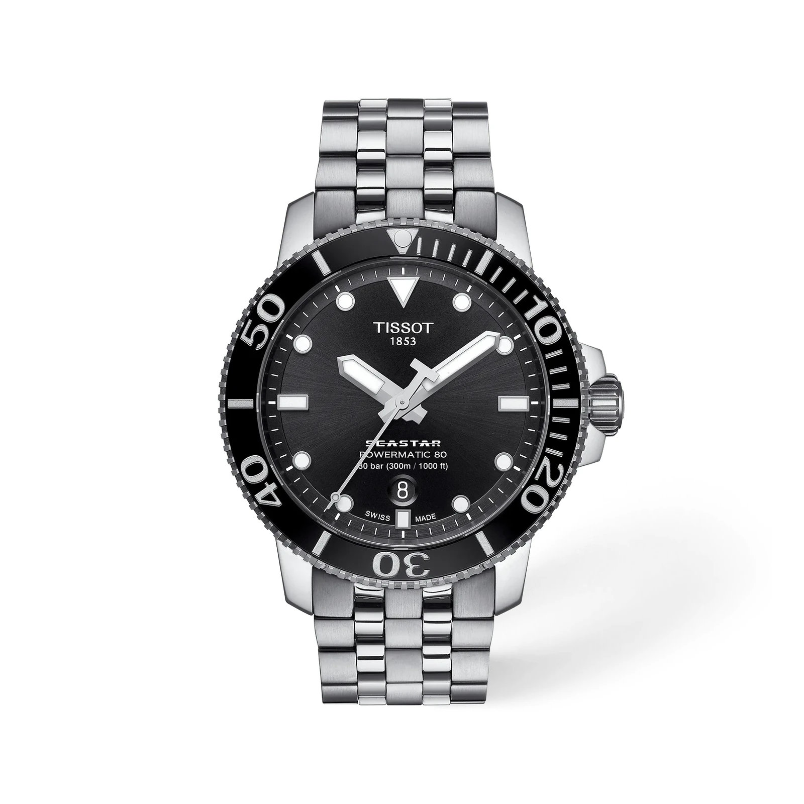 Tissot Seastar 1000 Powermatic 80 T120.407.11.051.00 — общий вид на белом фоне