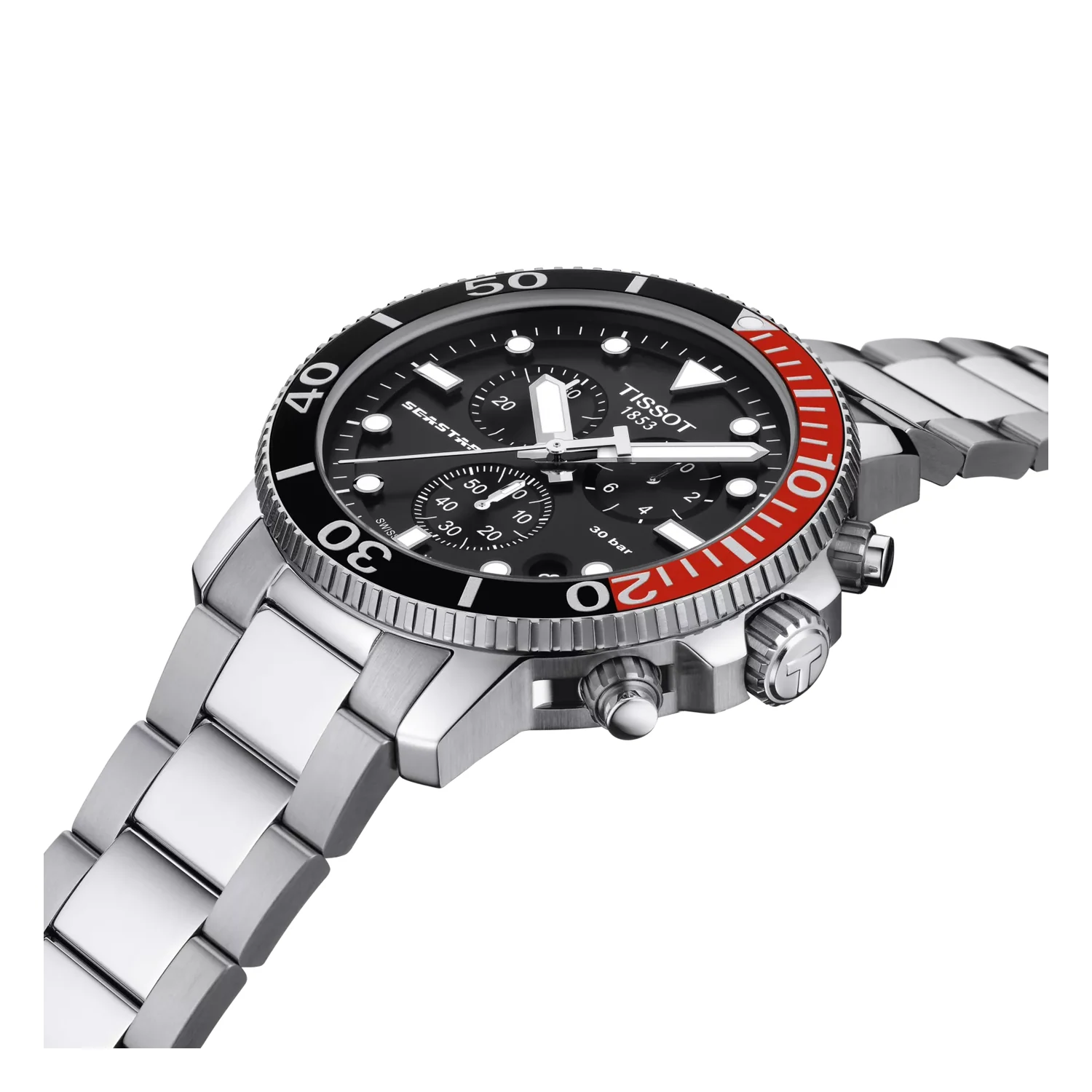 Tissot Seastar 1000 Chronograph T120.417.11.051.01 — крупный план безеля и циферблата