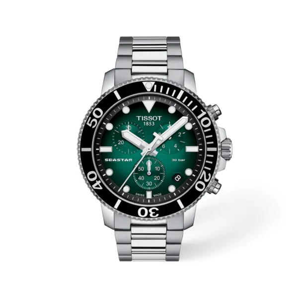 Tissot T120.417.11.091.01 Seastar 1000 Chronograph — зелёный градиентный циферблат и стальной браслет