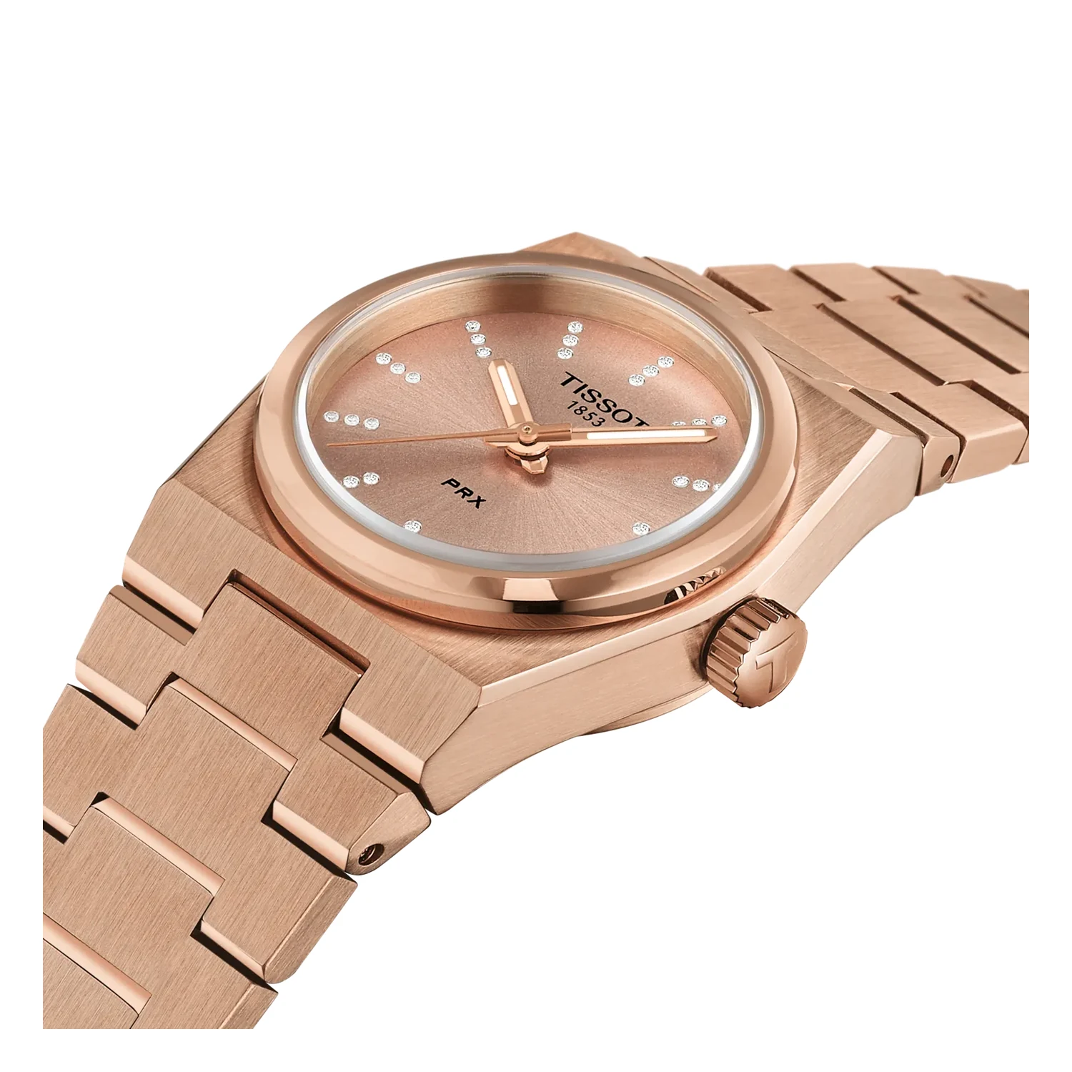 Tissot PRX Quartz T137.010.33.506.00 — крупный план циферблата с бриллиантовыми метками