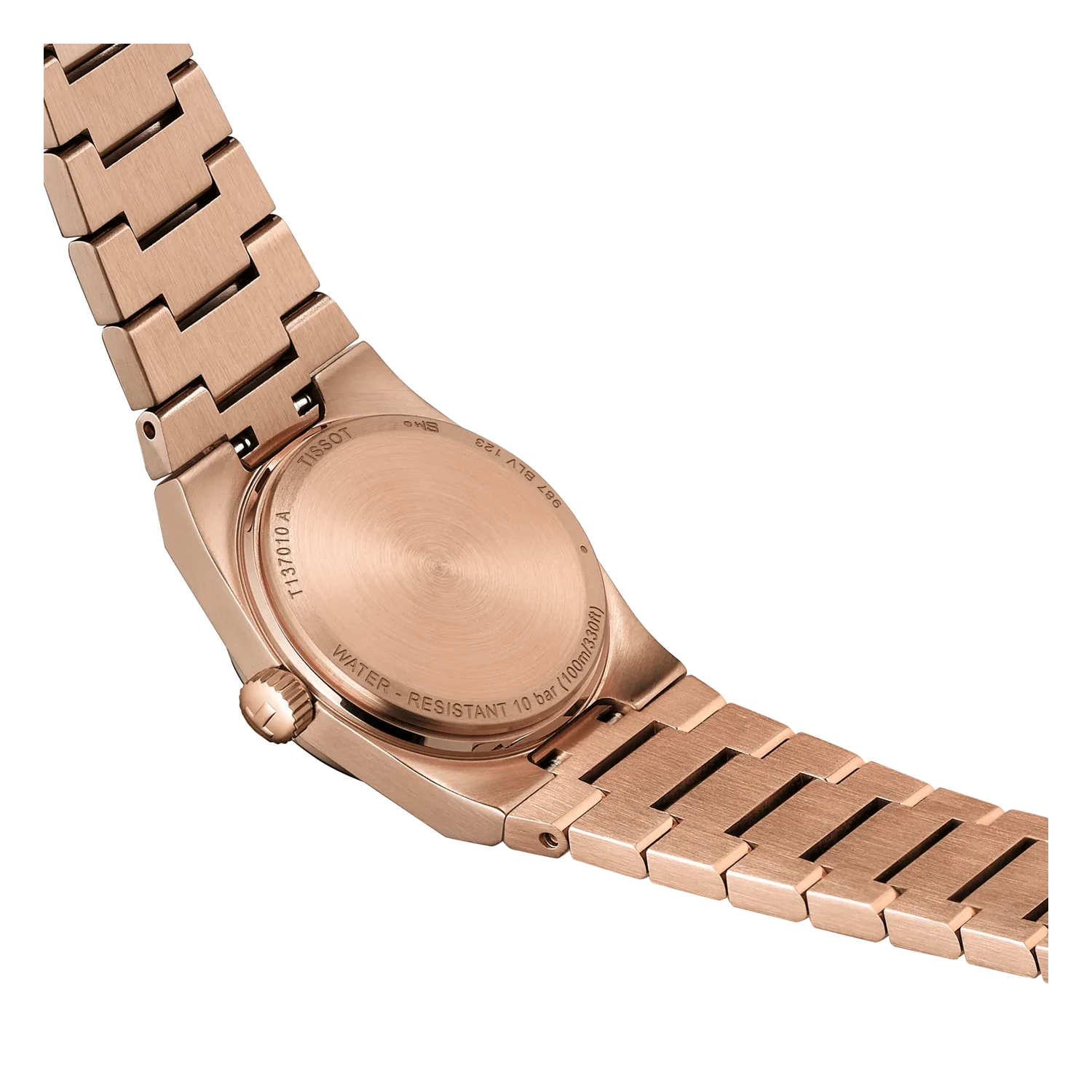 Tissot PRX Quartz T137.010.33.506.00 — крупный план корпуса и браслета с обратной стороны