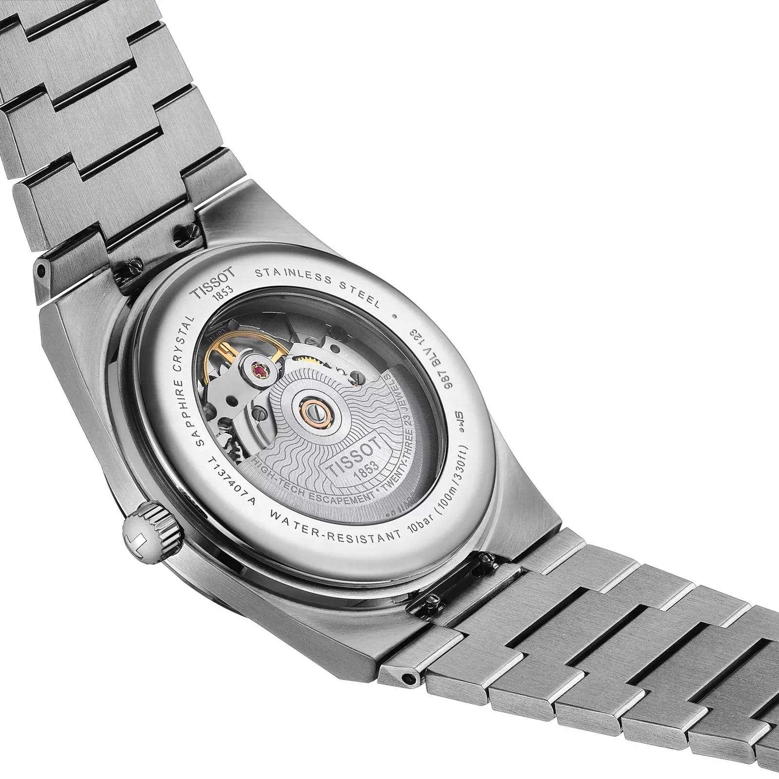 Tissot PRX Powermatic 80 T137.407.21.031.00 — вид механизма через прозрачную заднюю крышку