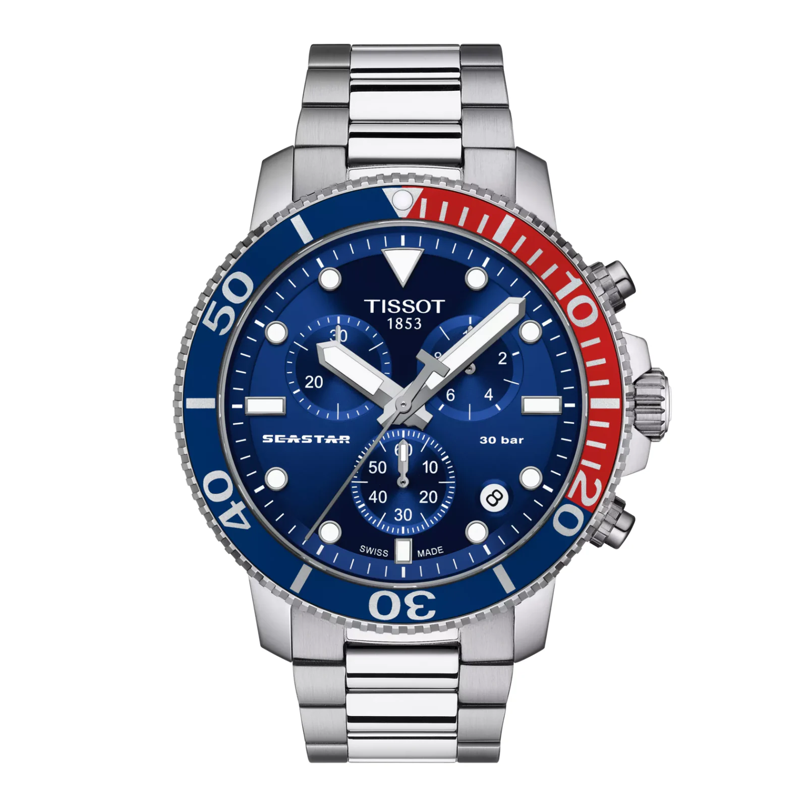 Tissot Seastar 1000 Chronograph T120.417.11.041.03 — синий циферблат, красно-синий безель и стальной браслет