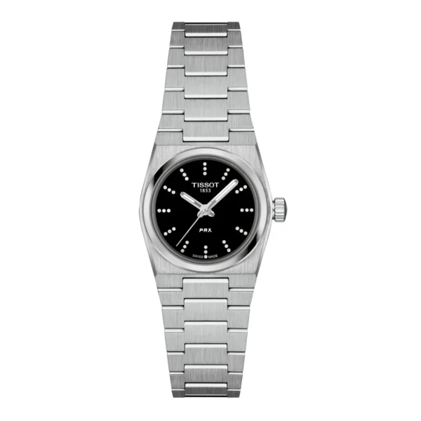 Tissot T137.010.11.056.00 PRX 25mm — чёрный циферблат с бриллиантами и стальной браслет
