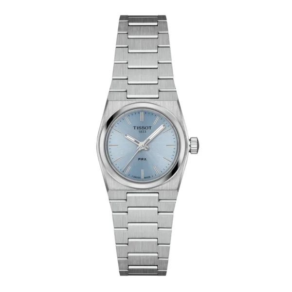 Tissot PRX Quartz T137.010.11.351.00 — вид спереди, циферблат ледяного голубого цвета и стальной браслет