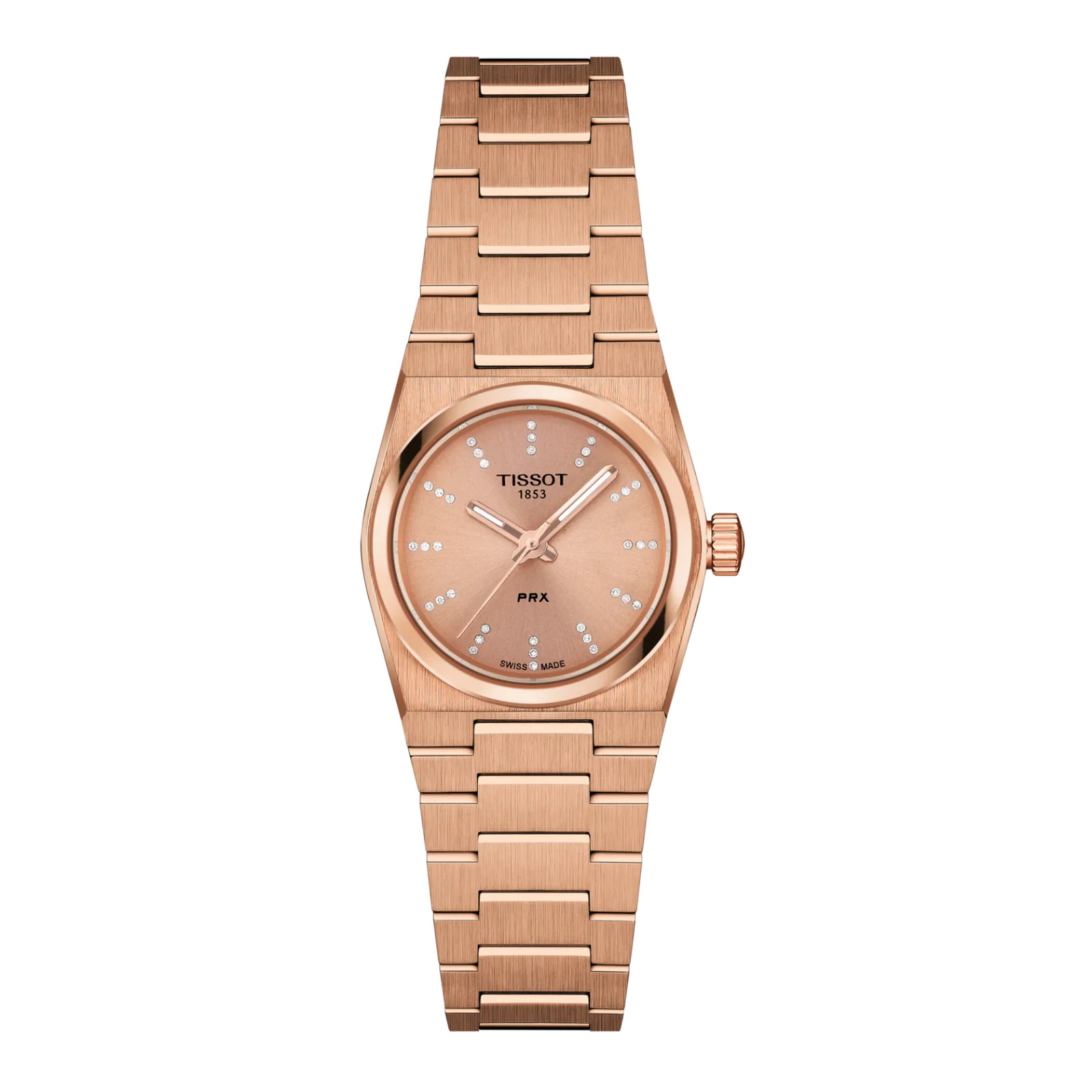 Tissot PRX Quartz T137.010.33.506.00 — розово-золотистые корпус и браслет, циферблат с бриллиантами