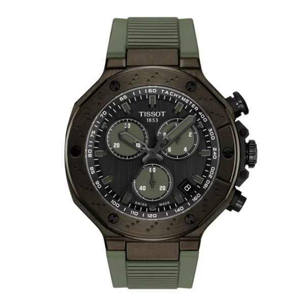 Tissot T141.417.37.061.02 T-Race — серый циферблат и зелёный силиконовый ремешок