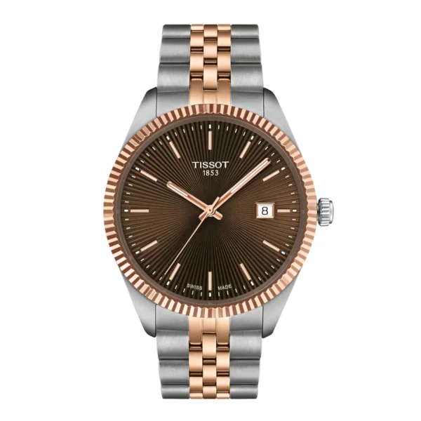 Tissot Ballade Quartz T156.410.22.291.01 — коричневый циферблат и двухцветный браслет с розовым PVD