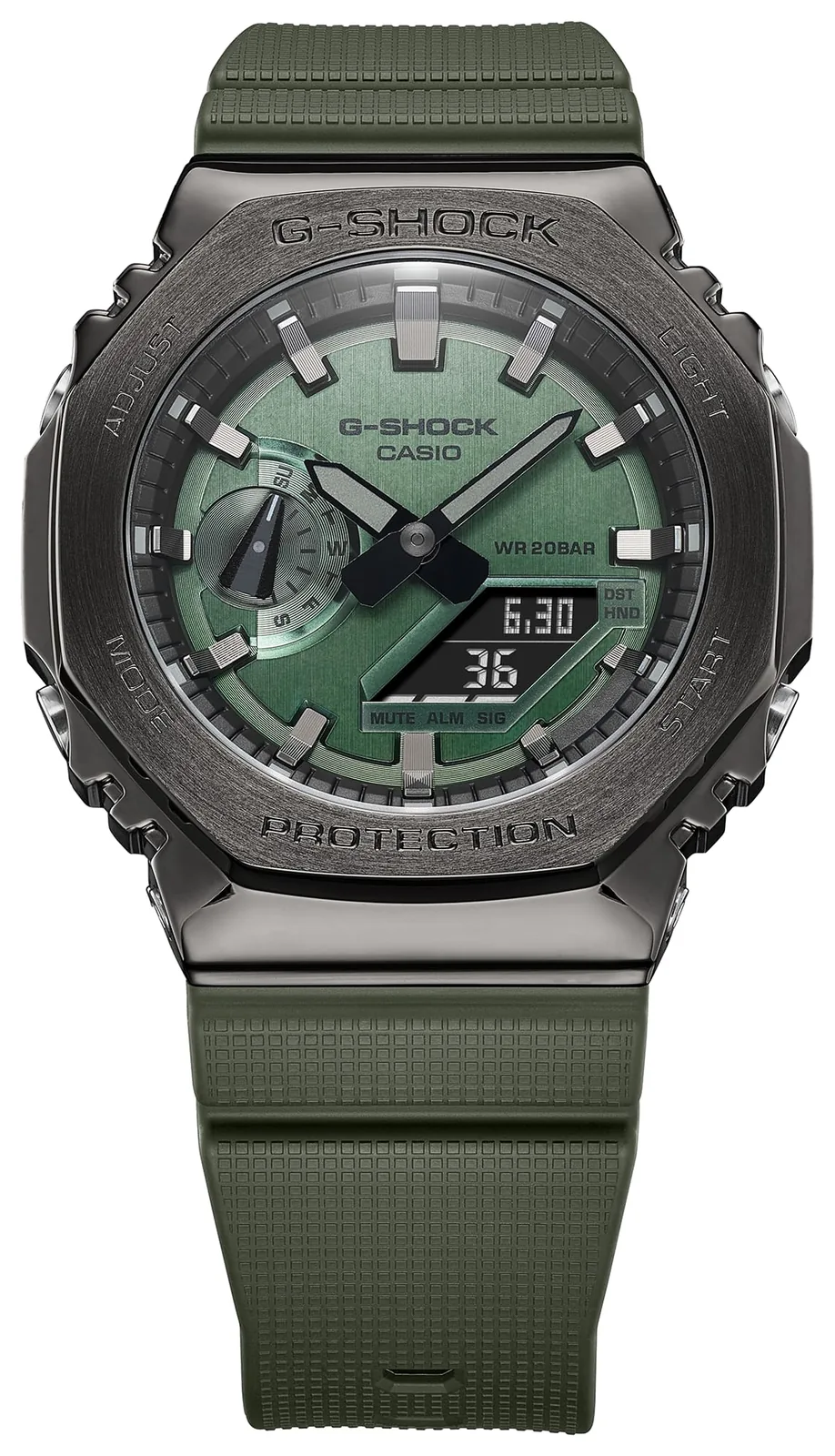 Casio GM-2100B-3A — корпус и ремешок под углом