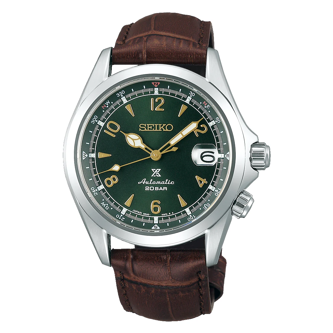 Seiko Prospex Alpinist SPB121J1 — вид спереди, зелёный циферблат