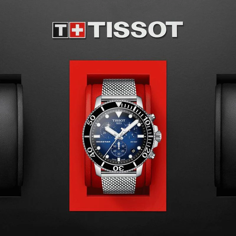 Tissot Seastar 1000 Chronograph T120.417.11.041.02 — на сетчатом браслете в фирменной коробке