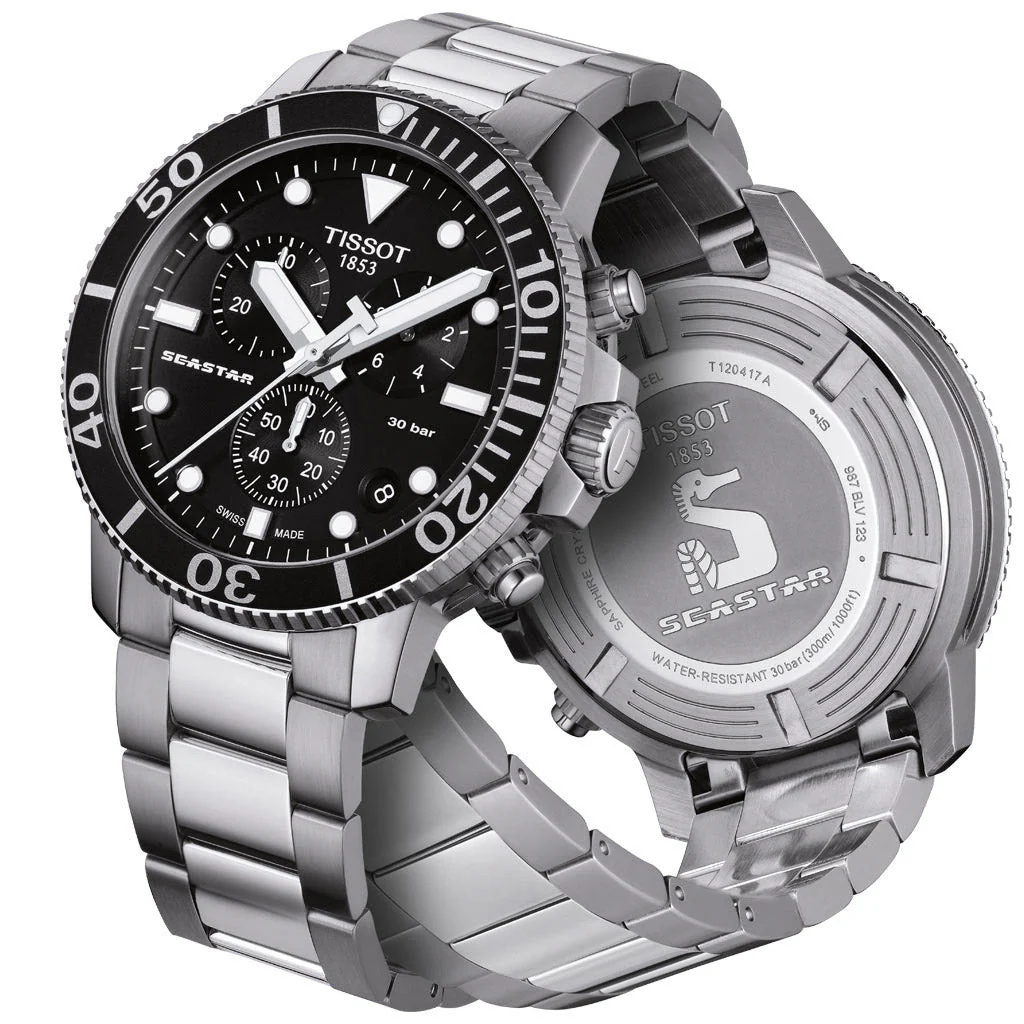 Tissot T120.417.11.051.00 Seastar 1000 Chronograph — ракурс корпуса и задней крышки