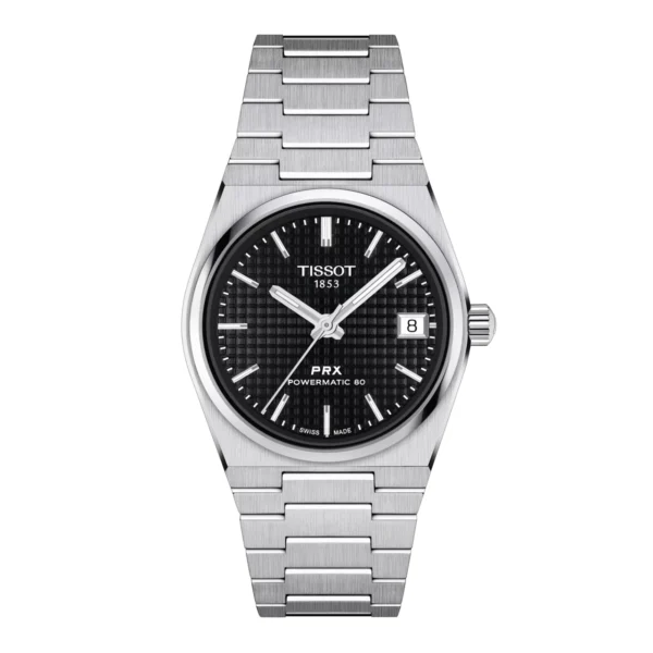 Tissot PRX Powermatic 80 T137.207.11.051.00 — вид спереди, чёрный циферблат
