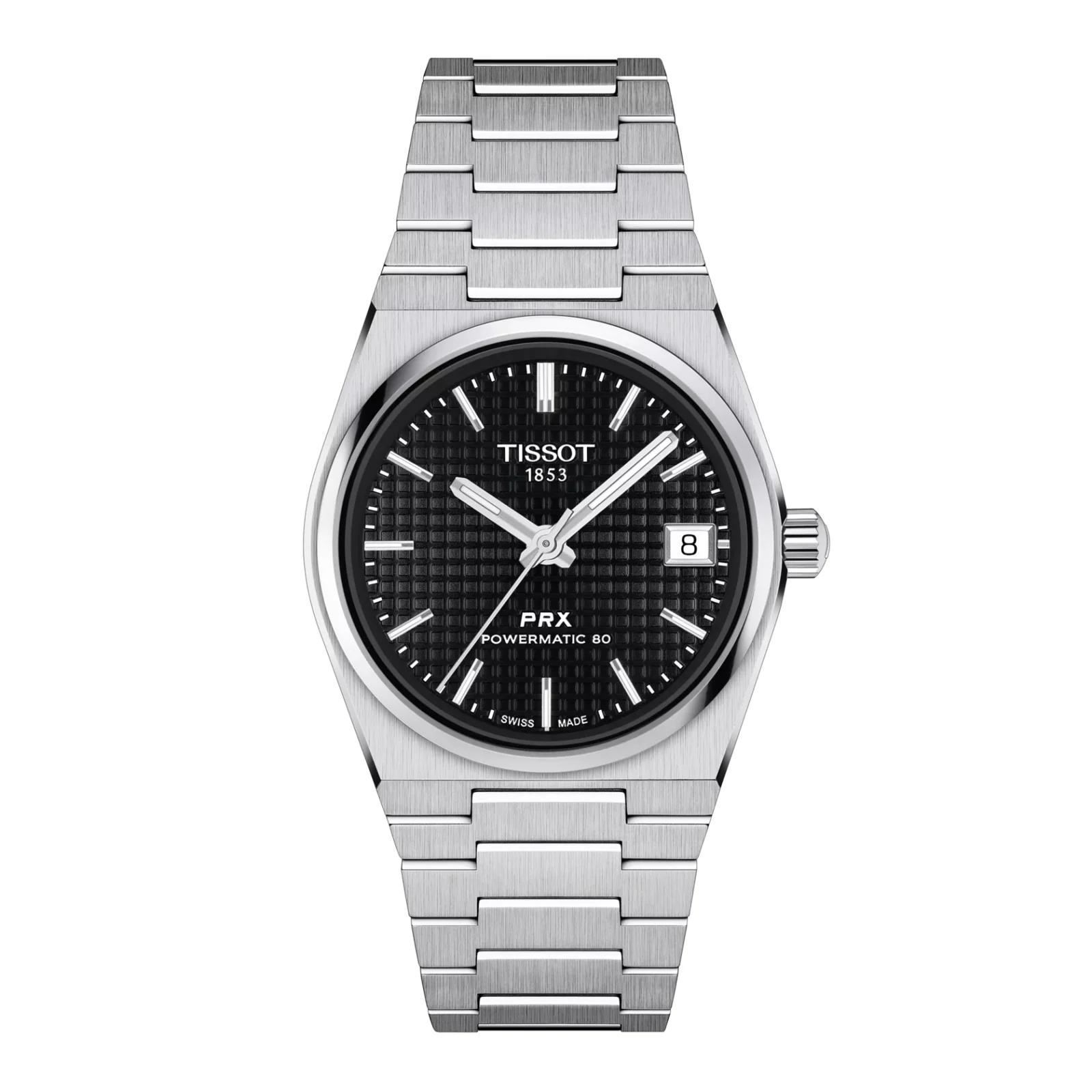 Tissot PRX Powermatic 80 T137.207.11.051.00 — вид спереди, чёрный циферблат