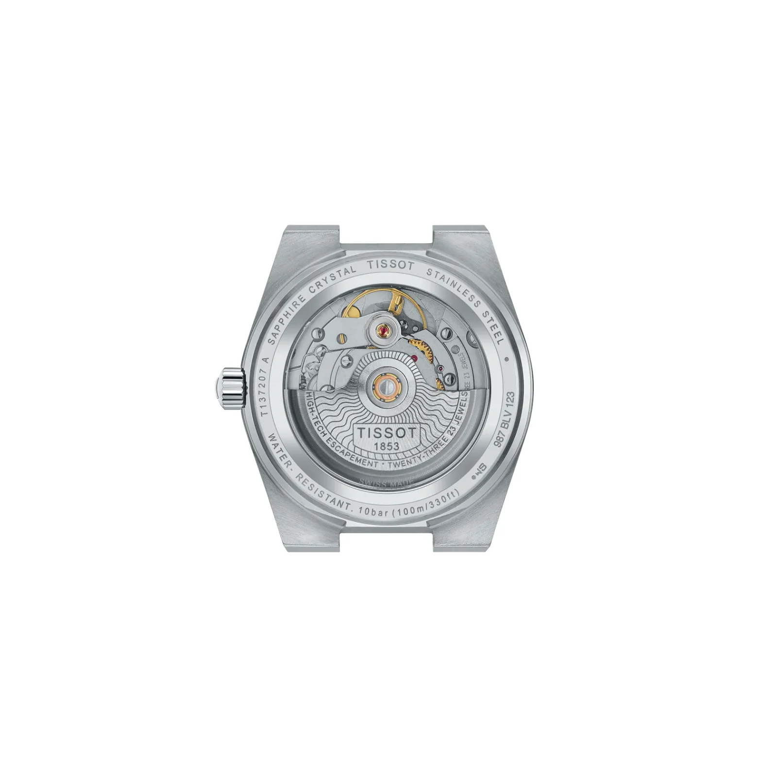 Tissot PRX Powermatic 80 T137.207.11.051.00 — прозрачная задняя крышка и механизм