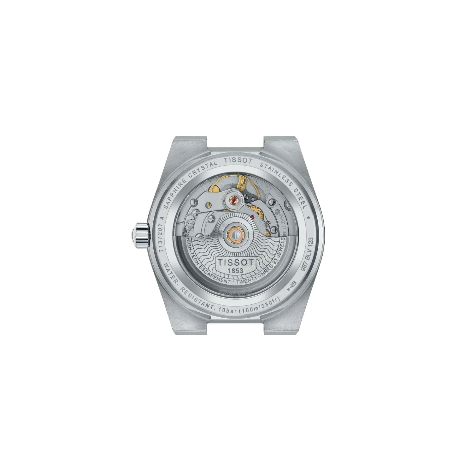 Tissot PRX Powermatic 80 T137.207.11.091.01 — прозрачная задняя крышка и механизм