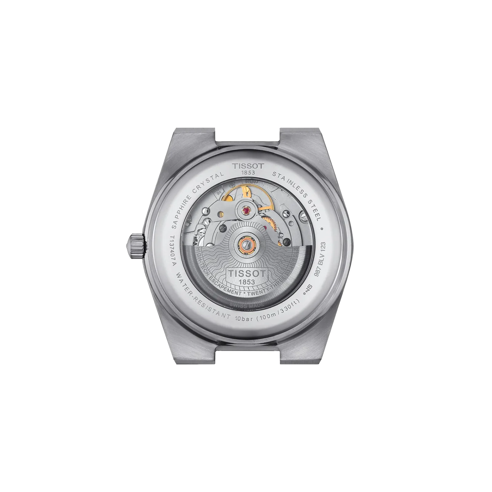 Tissot PRX Powermatic 80 T137.407.11.051.00 — прозрачная задняя крышка и механизм