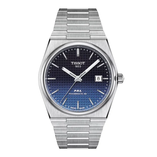 Tissot PRX Powermatic 80 T137.407.11.051.01 — вид спереди, градиентный синий циферблат