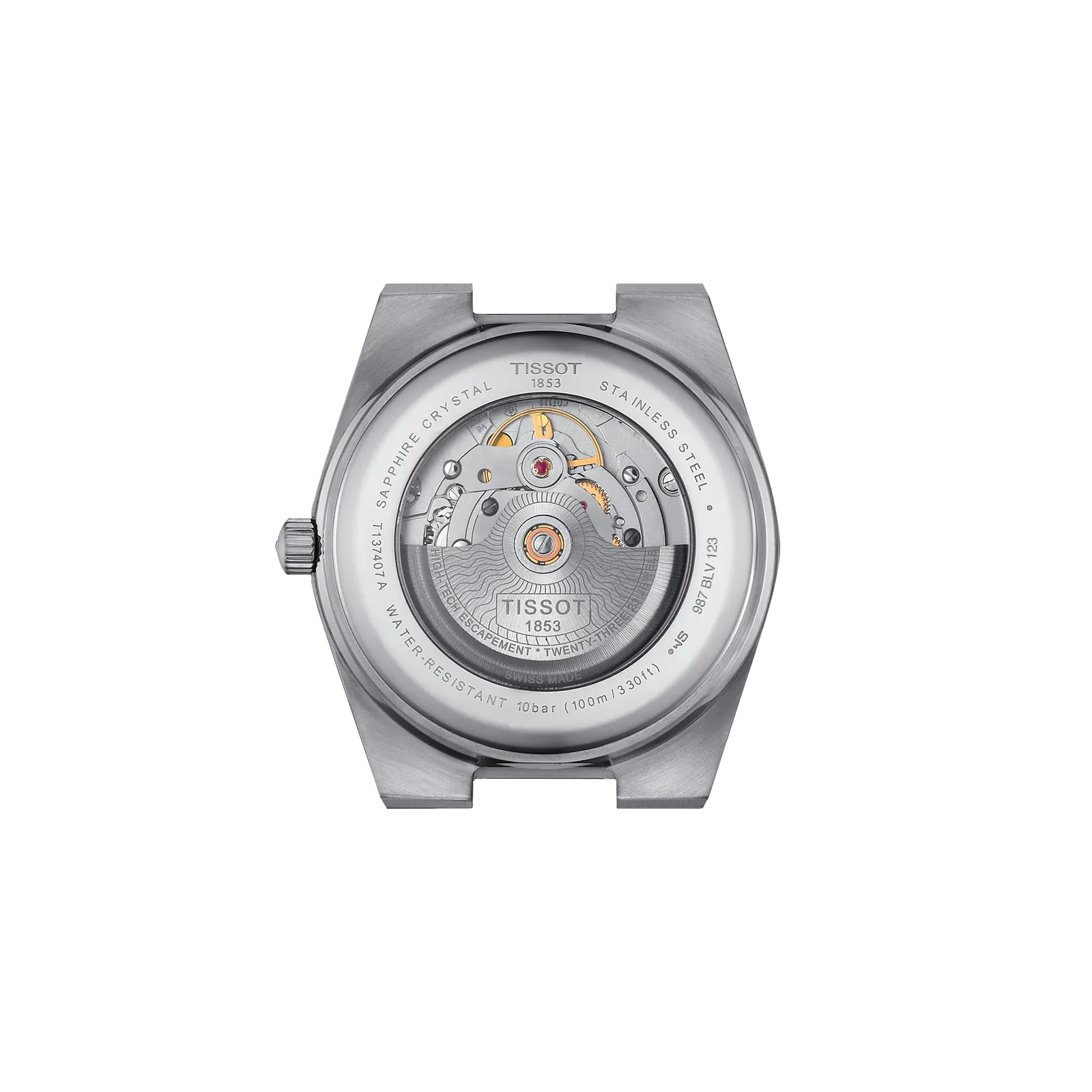 Tissot PRX Powermatic 80 T137.407.11.051.01 — прозрачная задняя крышка и механизм