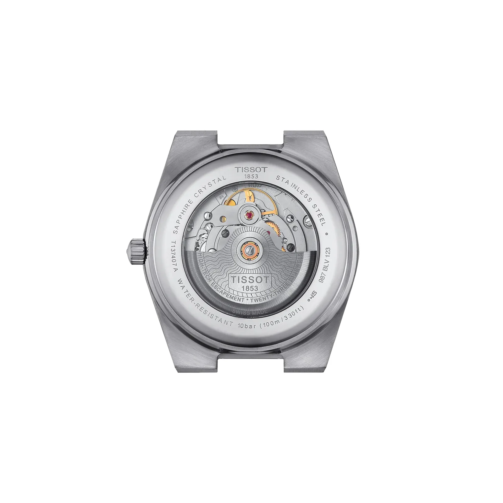 Tissot PRX Powermatic 80 T137.407.21.031.00 — прозрачная задняя крышка и механизм